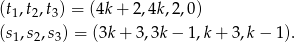 (t1,t2,t3) = (4k + 2,4k,2,0 ) (s1,s2,s3) = (3k + 3 ,3k− 1,k+ 3,k− 1). 