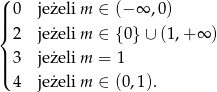 ( |||{ 0 jeżeli m ∈ (− ∞ ,0) 2 jeżeli m ∈ {0} ∪ (1,+ ∞ ) | 3 jeżeli m = 1 ||( 4 jeżeli m ∈ (0,1). 