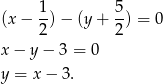  1- 5- (x − 2) − (y + 2 ) = 0 x − y − 3 = 0 y = x − 3. 