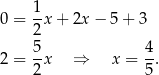  1 0 = -x + 2x − 5 + 3 2 2 = 5x ⇒ x = 4. 2 5 