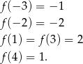f(− 3) = − 1 f(− 2) = − 2 f(1) = f (3) = 2 f(4) = 1 . 