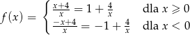  { x+-4 4 f (x) = x = 1 + x dla x ≥ 0 −xx+4 = −1 + 4x dla x < 0 