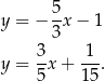  5 y = − -x − 1 3 y = 3x + 1-. 5 15 