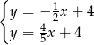 { y = − 1x + 4 4 2 y = 5x + 4 