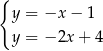 { y = −x − 1 y = − 2x + 4 