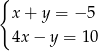{ x + y = − 5 4x − y = 1 0 