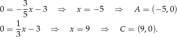 0 = − 3x − 3 ⇒ x = − 5 ⇒ A = (− 5,0) 5 1- 0 = 3x − 3 ⇒ x = 9 ⇒ C = (9,0 ). 