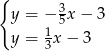 { y = − 3x − 3 1 5 y = 3x − 3 