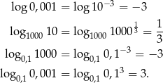  − 3 log 0,001 = log 10 = − 3 13 1- log100010 = log 10001 000 = 3 − 3 log0,1 1000 = log 0,10,1 = − 3 log 0,001 = log 0,13 = 3. 0,1 0,1 