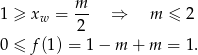 1 ≥ xw = m- ⇒ m ≤ 2 2 0 ≤ f(1) = 1 − m + m = 1. 