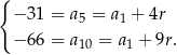 { − 31 = a5 = a1 + 4r − 66 = a = a + 9r . 10 1 
