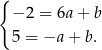 { − 2 = 6a+ b 5 = −a + b. 