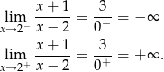  x + 1 3 lim ------= -−- = − ∞ x→ 2− x − 2 0 x-+-1- -3- lxi→m2+ x − 2 = 0+ = + ∞ . 