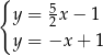 { y = 52x− 1 y = −x + 1 