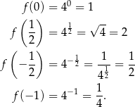  0 (f(0)) = 4 = 1 1- 1 √ -- f 2 = 42 = 4 = 2 ( ) f − 1- = 4−12 = 1--= 1- 2 412 2 1 f(− 1) = 4−1 = -. 4 