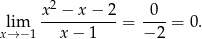  2 lim x-−--x-−-2-= -0--= 0. x→ −1 x − 1 − 2 