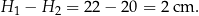 H 1 − H 2 = 22 − 20 = 2 cm . 