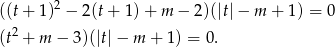 ((t+ 1)2 − 2 (t+ 1) + m − 2)(|t| − m + 1) = 0 (t2 + m − 3)(|t|− m + 1) = 0. 