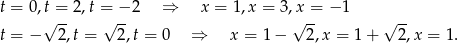 t = 0,t = 2,t = − 2 ⇒ x = 1 ,x = 3,x = −1 √ -- √ -- √ -- √ -- t = − 2,t = 2,t = 0 ⇒ x = 1− 2,x = 1 + 2,x = 1. 