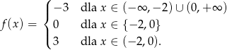  ( |{ − 3 dla x ∈ (− ∞ ,− 2) ∪ (0,+ ∞ ) f(x) = 0 dla x ∈ { − 2,0} |( 3 dla x ∈ (− 2,0 ). 