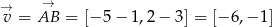 → →v = AB = [− 5 − 1,2 − 3] = [− 6,− 1] 