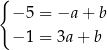 { − 5 = −a + b − 1 = 3a + b 