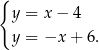 { y = x − 4 y = −x + 6. 