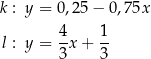 k : y = 0,25− 0,75x 4- 1- l : y = 3x + 3 