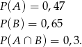P(A ) = 0,4 7 P(B ) = 0,65 P(A ∩ B) = 0,3 . 