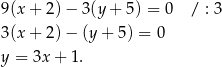 9(x + 2)− 3(y + 5) = 0 / : 3 3(x + 2)− (y+ 5) = 0 y = 3x + 1. 