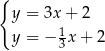 { y = 3x+ 2 y = − 1x + 2 3 