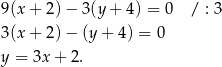 9(x + 2)− 3(y + 4) = 0 / : 3 3(x + 2)− (y+ 4) = 0 y = 3x + 2. 