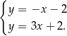 { y = −x − 2 y = 3x + 2 . 