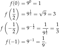  0 (f(0)) = 9 = 1 1- 1 √ -- f 2 = 92 = 9 = 3 ( ) f − 1- = 9−12 = 1--= 1- 2 912 3 1 f(− 1) = 9−1 = -. 9 