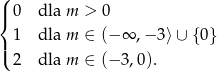 ( |{ 0 dla m > 0 1 dla m ∈ (−∞ ,− 3⟩ ∪ {0} |( 2 dla m ∈ (−3 ,0). 