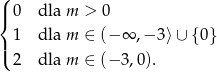 ( |{ 0 dla m > 0 | 1 dla m ∈ (− ∞ ,− 3⟩∪ { 0} ( 2 dla m ∈ (− 3,0). 