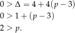 0 > Δ = 4 + 4(p − 3) 0 > 1 + (p − 3) 2 > p . 