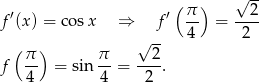  ( ) √ -- ′ ′ π- --2- f (x) = cosx ⇒ f 4 = 2 ( ) √ -- f π- = sin π-= --2. 4 4 2 