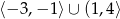 ⟨− 3,− 1⟩∪ (1,4⟩ 