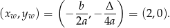  ( b Δ ) (xw ,yw) = − ---,− --- = (2,0). 2a 4a 