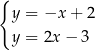 { y = −x + 2 y = 2x − 3 