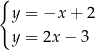 { y = −x + 2 y = 2x − 3 