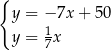 { y = − 7x + 50 1 y = 7x 