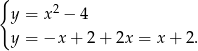 { y = x 2 − 4 y = −x + 2 + 2x = x + 2. 