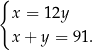 { x = 1 2y x + y = 9 1. 