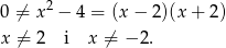  2 0 ⁄= x − 4 = (x− 2)(x + 2) x ⁄= 2 i x ⁄= − 2. 