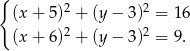 { 2 2 (x+ 5) + (y− 3) = 16 (x+ 6)2 + (y− 3)2 = 9. 