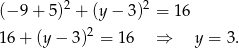  2 2 (−9 + 5 ) + (y − 3) = 1 6 16+ (y− 3)2 = 16 ⇒ y = 3. 