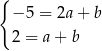 { − 5 = 2a+ b 2 = a+ b 