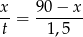 x- 90-−-x- t = 1,5 